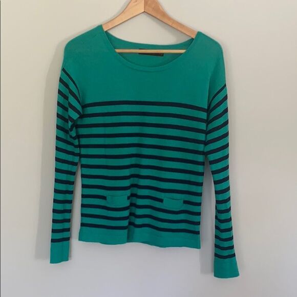 The Limited Sweaters - The Limited XS Green & Blue Stripe Sweater Longe Sleeves Two Small Front Pockets